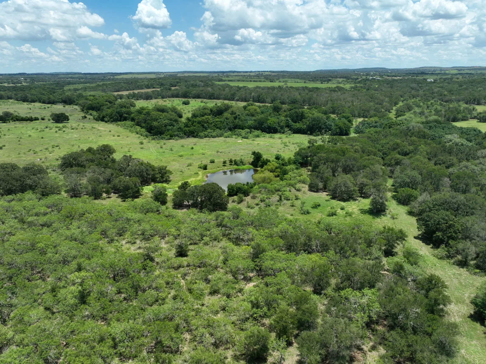 King Farm aerial view — 100 acres for sale in Lockhart, TX, Texas